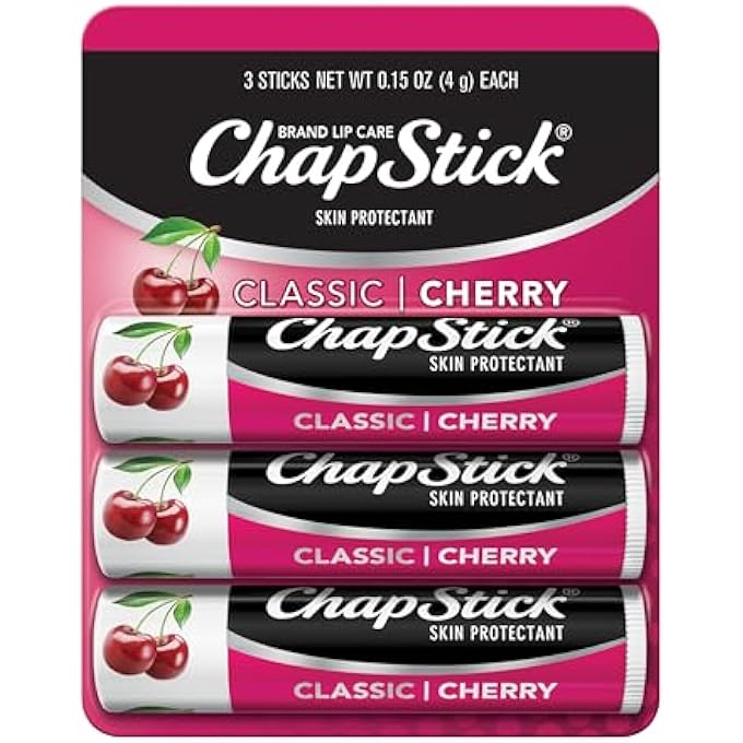 chapstick CLASSIC (12 BLISTER PACKS OF 3 STICKS, 36 TOTAL STICKS, CHERRY FLAVOR) SKIN PROTECTANT FLAVORED LIP BALM TUBE, 0.15 OUNCE EACH - Image 1